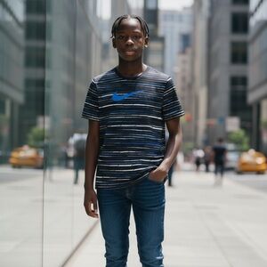 Nike Kids Navy and White Striped Tee